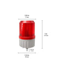 Industrial LED Rotating Strobe Beacon Emergency Warning Light With Buzzer, red, shown with dimensions and 110V AC input.