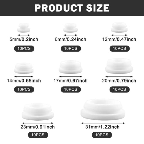 80 Piece Silicone Hole Plugs Kit With 8 Sizes Round Grommets For Car, Furniture And Office Use, Snap Locking Waterproof Dustproof Silicone Plugs