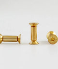 Brass rivet set showing Ten Piece Brass Knife Handle Rivets Set For Five Millimeter Holes With Flat Hex Head Screws Locking Design