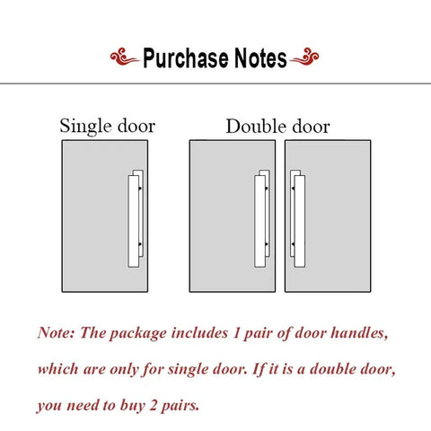 Diagram of single and double doors with Brushed Stainless Steel Round Tube Door Push Pull Handle For Glass Frame Sliding Doors.