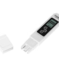 Digital pH Meter With 3-In-1 TDS Tester for Home Water Quality, shows open unit with protective cap beside it