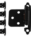 Spring Loaded Self Closing RV Door Hinges For Cabinets Semi Concealed Half Overlay Hardware, black finish, detail view
