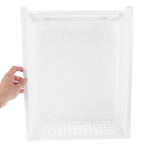 Straight Up Sleek White Plastic Foldable Storage Basket Pull Out Wardrobe Drawer Organizer For Clothes Books Makeup Nifty Space Saver Bin That Kicks Clutter To The Curb Fast, showing internal view with hand holding.