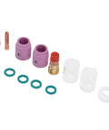 Heavy Duty 12 Pc Tig Welding Accessory Kit With Gas Lens Ceramic Nozzle Collet Set High Thermal Stability For Wp 17 18 26 Argon Gun Copper Glass Parts components including ceramic nozzles and copper tips.