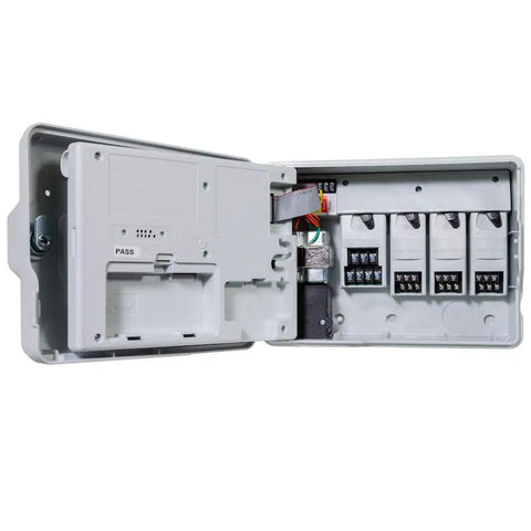 Open view of Expandable ESPME3 Lawn Irrigation Controller for Indoor and Outdoor Use With 4 to 22 Stations, showing internal modules.