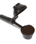 EZ Scoop Coffee Scooper And Funnel For Reusable K Cup Pods, Two Tablespoon Capacity shown with coffee grounds