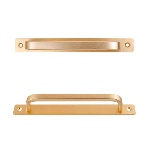 2 Pack Barn Door Handles for Cabinets and Drawers, Aluminum Alloy Flush Flat Base Pulls in Gold, 7.56 Inch Center Hole