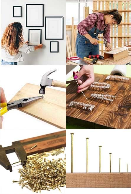 Gold Plated Carbon Steel Tiny Nails Kit For Woodworking And Diyers, 1200Pcs Micro Nails In 7 Sizes M1.2x6 M1.2x8 M1.2x10 M1.2x13 M1.2x16 M1.5x19 M1.8x23 With Tweezers, Rust Resistant, Great For Fine Woodworking in use.