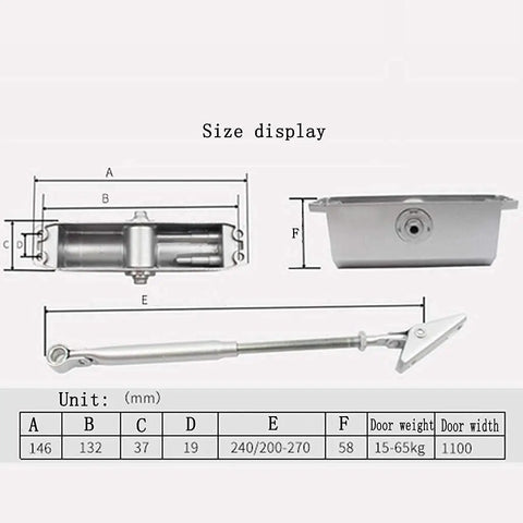 Hydraulic Door Closer With Soft Close And Adjustable Arm dimensions and specifications diagram