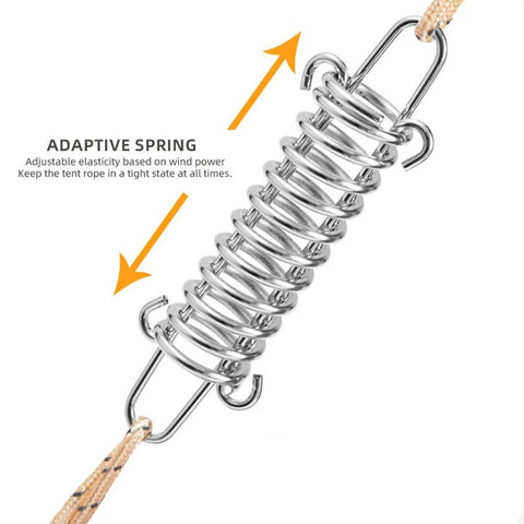 Doucdoft stainless steel tent rope tension spring with hooks; close-up view for tarps and awnings