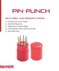 Drive Pin Punch Set With Knurled Grip, 4 Inch Length, 8 Piece, Red Plastic Box, Hardened Steel Pin Punches With Size Marked On Each Head