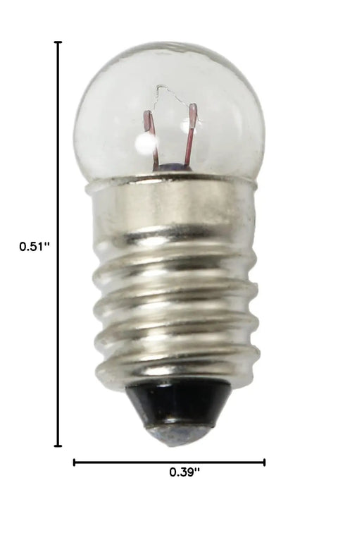 Straight Up E10 Mini Light Bulbs And Socket Holders Kit featuring a detailed view of a 1.5 volt tungsten filament bulb.