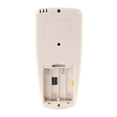 Back view of Thermostatic Ceiling Fan Remote Replacement For Hampton Bay And Harbor Breeze with open battery compartment