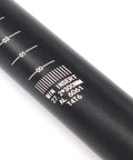 Close-up of 27.2Mm Aluminum Alloy Seatpost 300Mm Length With Micro Adjust Clamp For Mountain Road And Hybrid Bikes Your Go To Lightweight Black Seat Post Universal Fit, showing measurement and material details.