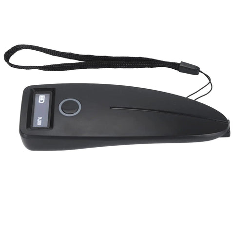 Top view of 3 In 1 Mini Barcode Scanner For On The Go With 2.4G Wireless Bluetooth And USB Triple Connection For 1D 2D QR Reading 640x480 Sensor Portable Handheld Inventory POS with black strap