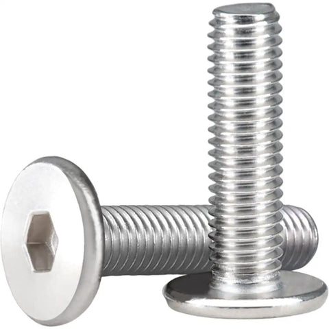 Top Notch 304 Stainless Steel M4x8mm Hex Socket Cap Screws 50 Pack Ultra Low Profile Flat Head shown from the side.