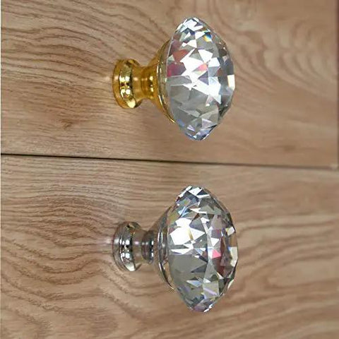 Modern Diamond Head Glass Crystal Cabinet Pulls Featuring A Slick Silver Clear Coating And Solid 50Mm Diameter Build For Kitchen Cupboards Drawer Hardware That Hits Different, showing silver and gold finishes.