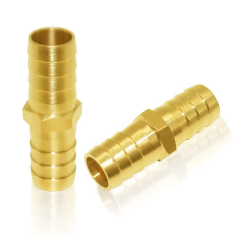 Three Pack Solid Brass 5/8 Inch Hose Repair Connectors With Stainless Steel Clamps, Garden Water Hose End Fittings, side view