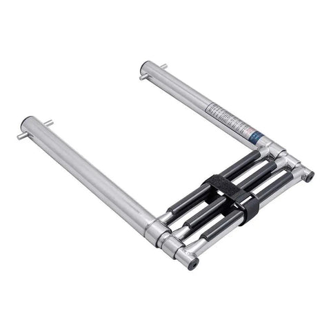 Three Step Telescoping Boat Ladder Welded From Marine Grade 304 Stainless Steel featuring anti slip steps and fold down mount.