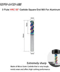 Front view of JIANXING 6mm carbide square end mill, 3-flute, DLC coated, for aluminum and copper.