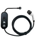 Knockout Performance 16 Amp Portable EV Charger With Type Two IEC62196 And Type One SAE J1772 Connectors Plus EU Plug Adapter, display and cable.