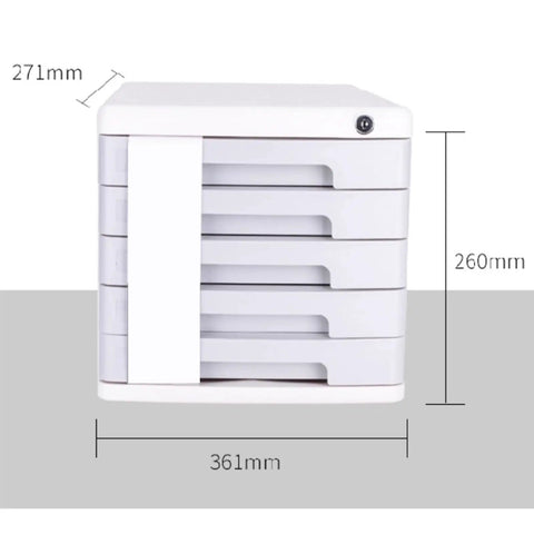 Five Drawer Lockable File Cabinet For Office And Home Use With A4 Document Storage, showing dimensions of sturdy plastic organizer