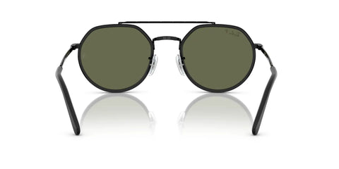Front view of RB3765 Round Sunglasses With Black Frame And Green Polarized Lenses 53mm Wide For UV Protection And All Day Comfort