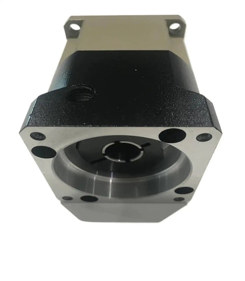 Top Tier High Precision Helical Gear Planetary Gearbox Reducer Built Badass And Smooth For Nema23 Stepper Motors With Eight Mm Input Shaft Ratios Three To Ten, showing compact black and silver housing.