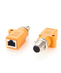 Waterproof M12 to RJ45 Bulkhead Adapter A Code 8 Pin Male to RJ45 Jack Straight Orange Industrial Networking