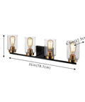Vintage Vibe 31 Inch Bathroom Vanity Light Fixture With Four Lights Seeded Glass Shades Gold Lamp Base On Black Metal Backplate ETL Listed Easy To Install Bulbs Not Included