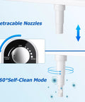 Hot And Cold Bidet Attachment For Toilet Ultra Slim Design With Warm Water Non Electric Adjustable Pressure Self Cleaning Sprayer Nozzle For Posterior And Feminine Wash Save Toilet Paper And Upgrade Your Bathroom Routine showing retractable nozzle and 360° self-clean mode.