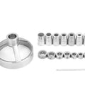 16 Piece Woodworking Drill Guide Set With Vertical Drilling Fixture And Hole Puncher Locator For Precise Carpentry, displayed on white.