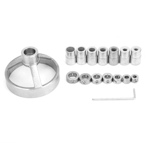 16 Piece Woodworking Drill Guide Set With Vertical Drilling Fixture And Hole Puncher Locator For Precise Carpentry, displayed on white.
