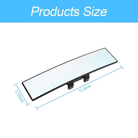 12 Inch Panoramic Rear View Mirror For Cars And SUVs with dimensions 12x3.15 inches shown on white background