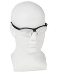 Hella Durable Lightweight Safety Glasses With Clear Polycarbonate Lenses And Sleek Black Frames Straight Up Crew Favorite Work Eyewear 12 Pair Case Ansi Certified For Indoor Sites on a display head