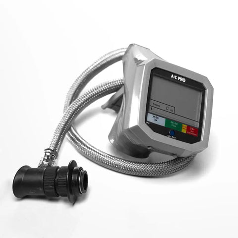 Pro Grade Digital Display AC Recharge Gauge With 24 Inch Hose For R-134A Refrigerant Guided Commands For Easy Refill Quick Connect Coupler Automotive AC Tool digital gauge with hose and coupler
