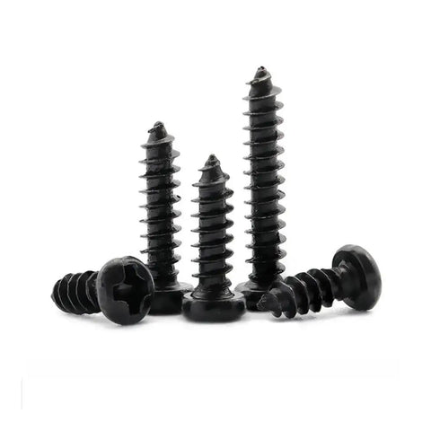 200 Piece Assortment Kit Black Carbon Steel Round Head Cross Drive Self Tapping Screws M1 To M3 Metric Sizes viewed from various angles.