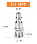 GASHER 1/4 NPT stainless steel air plug, 304 SS, side view