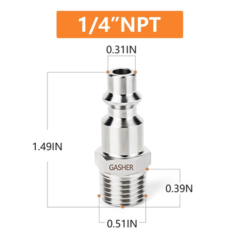 GASHER 1/4 NPT stainless steel air plug, 304 SS, side view