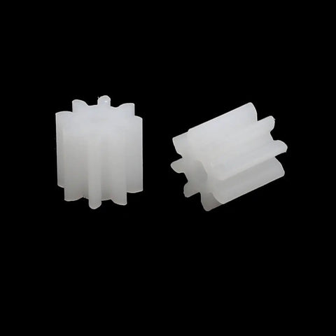 Eight Teeth Plastic Gear Wheel 1.5mm Hole Dia For Toy Car Motor Shaft, close-up of two white gear wheels, 0.2 x 0.19 inch size, Modulus 0.5