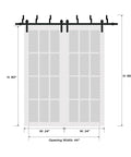 Dimensions diagram of Frosted Glass Sliding Barn Closet Doors With Hardware Set, Chocolate Ash Finish, dual 48x96 inches.