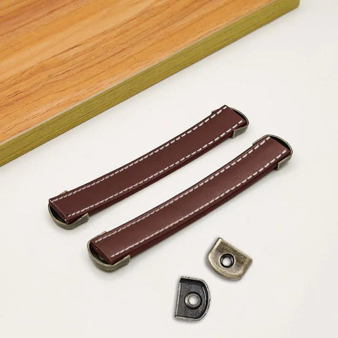 Brown Box Leather Handles 6 Pack for Furniture Cabinets and Drawers Vintage Antique Style Pulls With Screws 6 Inch Total Length