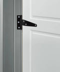 Set Of Six 4 Inch T Shape Rustproof Iron Light Duty Shed Gate Strap Hinges for Doors and Gates Black Finish installed on door
