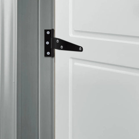 Set Of Six 4 Inch T Shape Rustproof Iron Light Duty Shed Gate Strap Hinges for Doors and Gates Black Finish installed on door