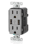 Type A USB In Wall Charger With 15 Amp Tamper Resistant Outlet And Dual High Power USB Ports 3.6A Total For Smartphones And Tablets Gray
