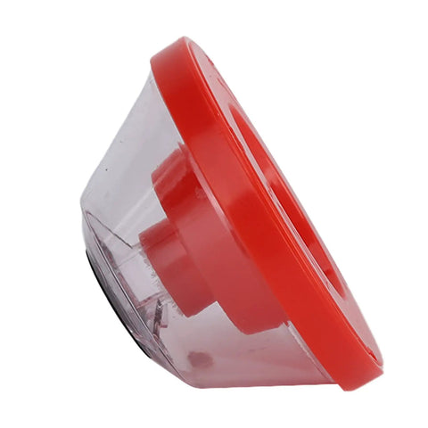 Red Drill Dust Cover And Electric Hammer Debris Guard For Power Tools, transparent ABS material, compact design, side view.