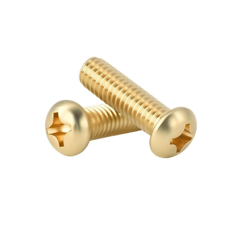 Tough As Nails Brass Machine Screws M4 Four Millimeter Round Head Cross Drive Fasteners For Stubborn DIY And Electrical Mods 35mm Pack Of Fifteen Daily Driver Hardware, showing two round head screws.