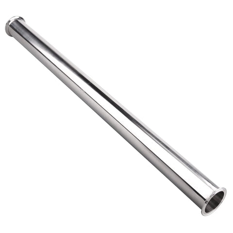 Side view of DERNORD stainless steel 304 sanitary spool tube with tri-clamp ends, 36 in long