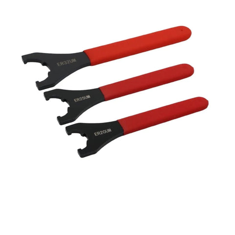 Heavy Duty Type ER Wrench For ER16 ER20 ER25 ER32 ER40 Collet Chuck Nut Spanner Fit CNC Router Engraving Spindle Tool Holder High Torque Alloy Steel in three sizes.