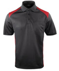 Mens Short Sleeve Color Block Polo Shirt Midweight Performance Work Top Black Red front view with chest pocket.